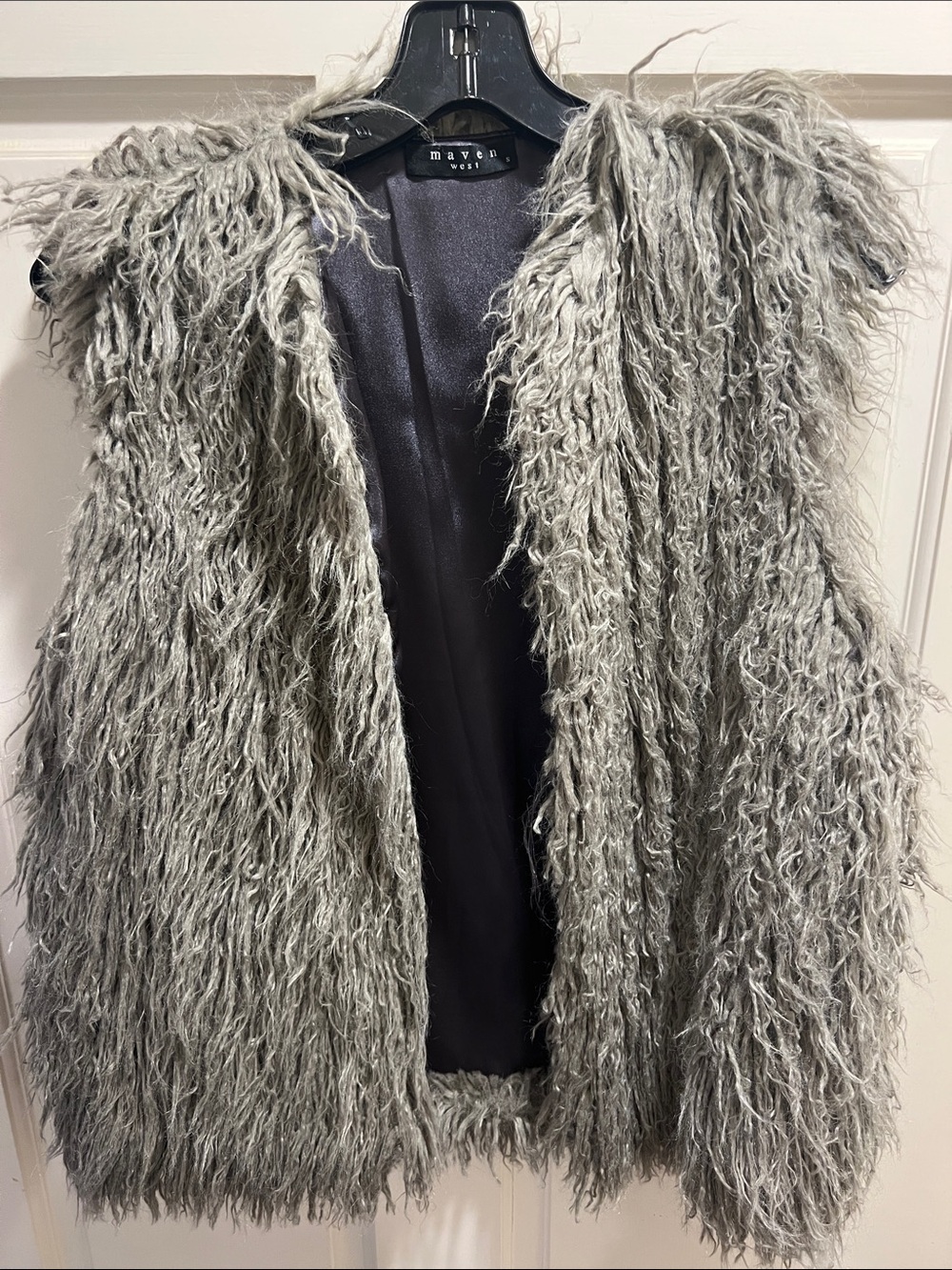 Maven West Gray Faux Fur Shag Vest